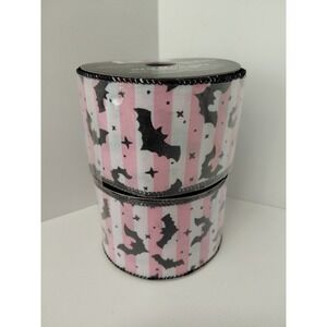 LOT of 2 Halloween Bats Wired Ribbon 2.5 in X 6.6 yd NEW Polyester